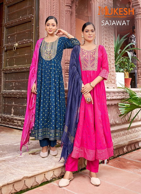 Sajawat By Mukesh Rayon Anarkali Kurti With Bottom Dupatta Wholesalers In Surat
